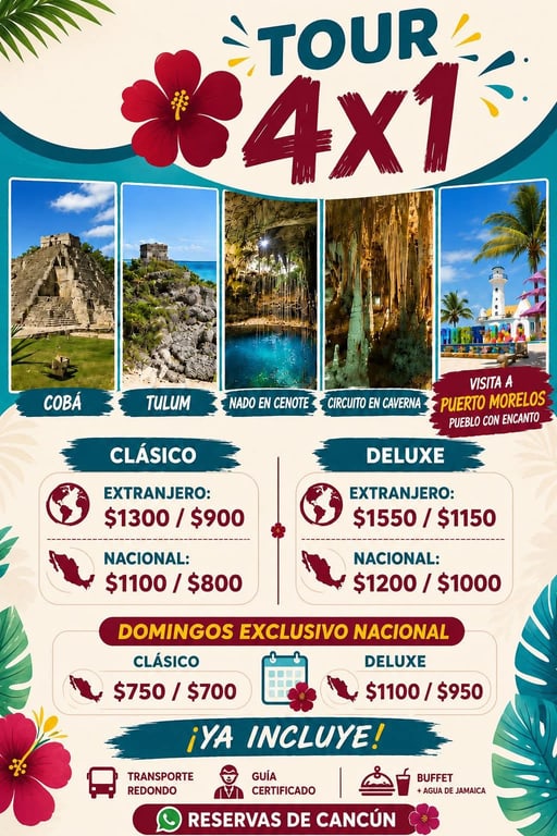 oferta para locales nacionales en Tulum 4x1 varios